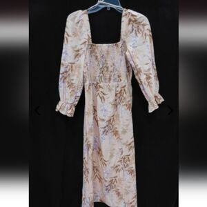 House Of Harlow Linen Floral Long Sleeve Dress